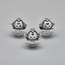 925 Sterling Silber European Beads, mit Zirkonia, Großloch perlen, geschnitzt 925, Kaktus mit wortfreien Umarmungen, Antik Silber Farbe, 12.5x11x9.5 mm, Bohrung: 4.5 mm