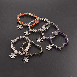Pierre naturelle bracelets perles extensibles pour enfants, avec des billes de fer et des pendentifs de flocon de neige de style tibétain, couleur mixte, 45mm