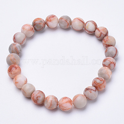 Bracelets extensibles en perles de jaspe avec ligne rouge naturelle, ronde, 1-3/4 pouce ~ 2-1/8 pouces (48~54 mm)