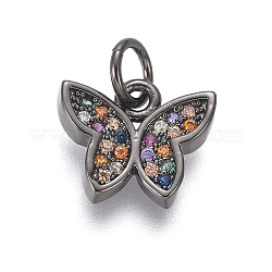 Messing Mikro ebnen Zirkonia Charme, mit Ringe springen, Schmetterling, Farbig, Metallgrau, 9.5x11x2 mm, Bohrung: 3 mm