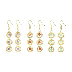 3 paio di orecchini pendenti con perline miste naturali in 3 stili, orecchini pendenti lunghi da donna con anelli in ottone dorato, 57~58x11mm, 1 paio/stile