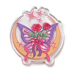 Pendentif en acrylique, papillon avec breloque fleur, support violet, 36.5x32.5x2mm, Trou: 1.8mm