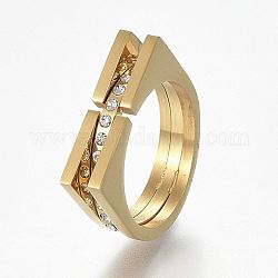 304 из нержавеющей стали кольца перста широкополосного, со стразами, Размер 9, золотые, 19 мм