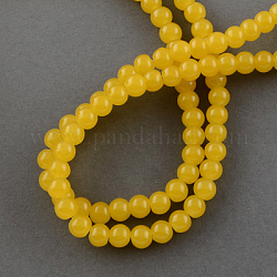 Imitation Jade Glass Beads Strands, Spray Painted, Round, Gold, 12mm, Hole: 1.3~1.6mm, about 66pcs/strand, 31.4 inch
