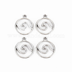 Tibetan Style Alloy Pendants, Cadmium Free & Lead Free, Flat Round with Wave, Antique Silver, 18x15.5x1.5mm, Hole: 1.6mm, about 1345pcs/1000g