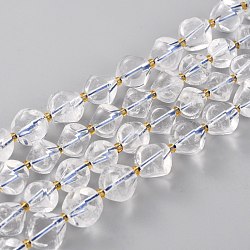 Natürlicher Quarzkristall-Perlenstrang, mit Glasperlen, sechsseitige Himmelswürfel, 10~10.5x10~10.5x10~10.5 mm, Bohrung: 0.5 mm, ca. 33 Stk. / Strang, 15.75'' (40 cm)