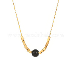 Halskette mit Anhänger aus Edelstahl für Damen, runder Würfel, golden, Schwarz, 15-3/4 Zoll (40 cm)