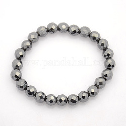 Bracelets élastiques hématite non-magnétiques, ronde à facettes, noir, 62mm, perles: 8 mm