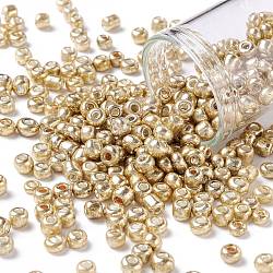 6/0 Perlas de semillas de vidrio, estilo de colores metalizados, redondo, oro, 6/0, 4mm, agujero: 1.5 mm, aproximamente 4500 unidades / libra