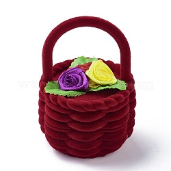 Samt Ring Boxen, mit Plastik und Band, Blumenkorb, dunkelrot, 5.8x6 cm