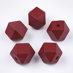 Cuentas de madera natural pintada, facetados, polígono, de color rojo oscuro, 19~20x19~20x19.5~20.5mm, agujero: 4 mm