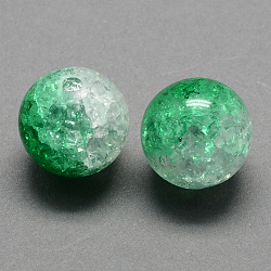 Two Tone Transparent Crackle Acrylic Beads, Half Spray Painted, Round, Sea Green, 14mm, Hole: 2.5mm, about 335pcs/500g