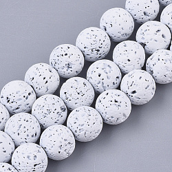 Fili di perle di roccia lavica naturale verniciati a spruzzo, tondo, bianco, 6~7mm, Foro: 0.7 mm, circa 59~62pcs/filo, 15.75 pollice (40 cm)