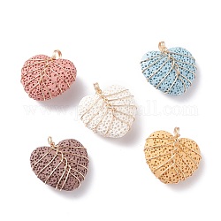 Unwaxed Natural Lava Rock Beads Pendants, with Real 18K Gold Plated Copper Wire Wrapped, Heart, 25x24.5x11.5mm, Hole: 3mm