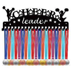 Cadre porte-médailles en fer, 20 présentoir à médailles à crochets, avec des vis, noir, pom-pom girl, humaine, 146x400mm, Trou: 5mm