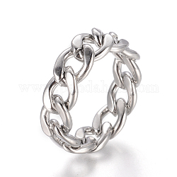 ユニセックス304ステンレススチールリング  カーブチェーン指指輪  溶接されていない  ワイドバンドリング  ステンレス鋼色  サイズ7  17mm  7mm