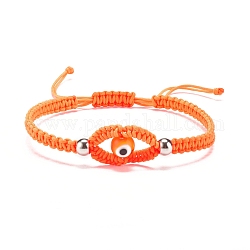 Плетеный браслет из бисера сглаз лэмпворк, регулируемый браслет дружбы для женщин, оранжевые, внутренний диаметр: 2-1/8~3-1/2 дюйм (5.3~8.8 см)