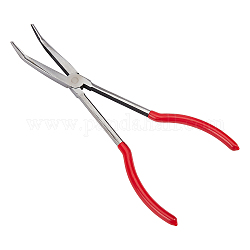 High Carbon Steel Bent Needle Nose Pliers, Long Reach 45 Degree Angle, Serrated Jaw, with Rubber Handle, Red, 27.8x6.2x2.4cm