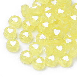 Transparente Acryl Perlen, flach rund mit weißem Herzen, Gelb, 7x3.5 mm, Bohrung: 1.8 mm, ca. 3700 Stk. / 500 g