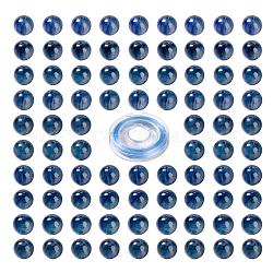 100個8mm天然藍晶石/藍晶石/ディセンラウンドビーズ  10mの弾性水晶糸付き  DIYストレッチブレスレット作成キット用  8mm  穴：1mm