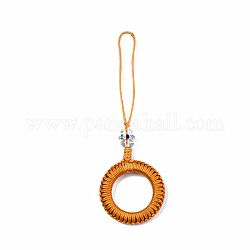 Glands en polyester tissés grandes décorations pendantes, avec des accessoires en alliage émaillé et des perles en plastique, argent antique, verge d'or, 110~115mm