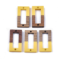 Connecteurs de liens en résine et bois de noyer, rectangle, or, 27~28x14.5x3~4mm, Trou: 1.5mm