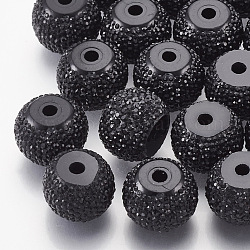 Abalorios de resina de Diamante de imitación, rerondana plana, negro, 6~7x5~5.5mm, agujero: 1.8 mm