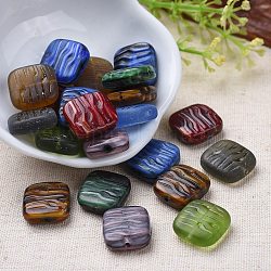 Perles de verre tchèques, style rétro, carré avec motif de vagues, couleur mixte, 16x15x6mm, trou: 1 mm, environ 60 PCs / sachet 