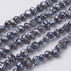 Brins de perles de culture d'eau douce naturelles, perles de perles keshi baroques, teinte, deux faces polies, noir, 5~7x4~5x3~4mm, Trou: 0.3mm, Environ 76~80 pcs/chapelet, 14 pouce