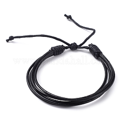 Ajustables pulseras cordón de cuero piel de vaca unisex, con cordón de algodón encerado, negro, 2 pulgada ~ 2-7/8 pulgadas (5.25~7.35 cm)