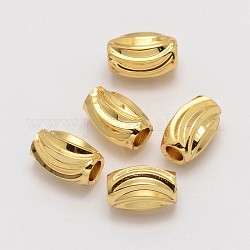 Abalorios de latón corrugado ovalada, Sin cadmio y níque y plomo, real 18k chapado en oro, 6x4mm, agujero: 2 mm