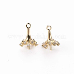 Brass Micro Pave Clear Cubic Zirconia Peg Bails Charms, for Half Drilled Beads, Flower, Nickel Free, Real 18K Gold Plated, 13.5x9.5mm, Hole: 1.4mm, Pin: 0.7mm