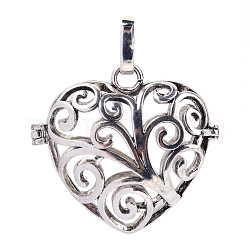 Подвески из латуни, для ожерелья, полые сердца, платина, 31x33x15.5 мм, отверстие : 3x7 мм, внутренней меры: 22x26 мм