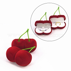 Scatole regalo per anelli in velluto a forma di ciliegia di San Valentino, custodia per gioielli per anelli, collane, rosso scuro, 6x3.5x7cm