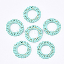 Pendentifs en résine, motif imitation rotin tissé, anneau, turquoise, 24x4mm, Trou: 1.4mm