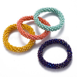 AB Color Plated Faceted Opaque Glass Beads Stretch Bracelets, Womens Fashion Handmade Jewelry, Mixed Color, Inner Diameter: 1-3/4 inch(4.5cm)