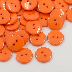 Botones de costura de acrílico, botones de plástico para el diseño de vestuario, 2 agujero, teñido, plano y redondo, naranja oscuro, 15x2mm, agujero: 1 mm