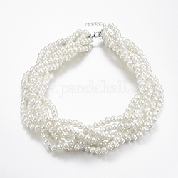 Runde Glasperle Multi-Strang Halskette, weiß, 19.4 Zoll (49.5 cm)