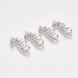 Liens de zircone cubique en laiton micro-pavé, cheval de mer, colorées, platine, 26x12.5x3mm, Trou: 1mm