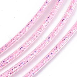 Umweltfreundliche PVC-Synthesekautschukschnur, mit Paillette / Pailletten im Inneren, rosa, 6 mm, ca. 0.98~1.31 m/Strang