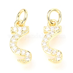 Brass Micro Pave Cubic Zirconia Charms, with Jump Rings, Greek Alphabet, Real 18k Gold Plated, Letter.Z, 13.5x5.5x1.8mm, Jump Ring: 5x0.9mm, Hole: 3.2mm