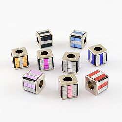 Plating Acrylic Beads with Sand Paper Strip, Large Hole Beads, Cube, Mixed Color, 12x12x12mm, Hole: 6mm