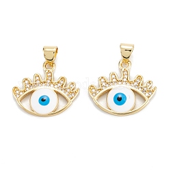 Brass Micro Pave Clear Cubic Zirconia Pendants, with Enamel, Long-Lasting Plated, Evil Eye, Real 18K Gold Plated, 18x20x3mm, Hole: 5x3.5mm