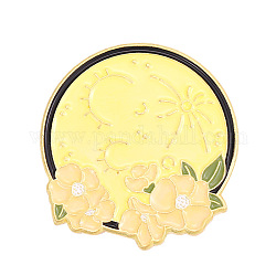 Broches en alliage thème printemps, épinglette lune et fleur en émail, pour les vêtements de sac à dos, or, mocassin, 30x28mm