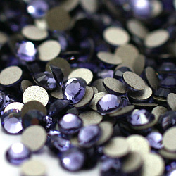 Vidrio de espalda plana Diamante de imitación, Grado A, espalda plateada, facetados, semicírculo, tanzanita, 3~3.2mm, aproximamente 1440 unidades / bolsa