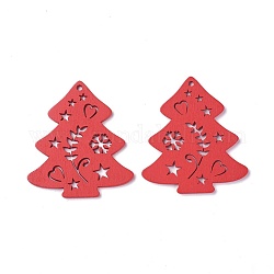 Pendentifs en bois de peuplier, teinte, arbre de Noël, rouge, 68x60.5x3mm, Trou: 3mm