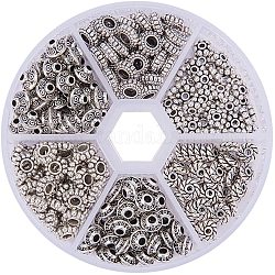 Тибетские серебряные накладки, без свинца, античное серебро, 6~7.5x2~3 мм, отверстие : 1~3.5 мм, Около 300 шт / коробка