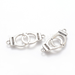 Handschellen aus Aluminium im tibetischen Stil mit Freedom Verbinder-Anschlüssen, Cadmiumfrei und Nickel frei und Bleifrei, Antik Silber Farbe, 39x15x2 mm, Bohrung: 2 mm