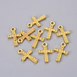Ciondolo in lega in stile tibetano montature cabochon per strass, croce, oro, 23x14x2.5mm, Foro: 2 mm