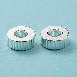 201 Stainless Steel Corrugated Beads, Flat Round, Silver, 8x3mm, Hole: 2.2mm